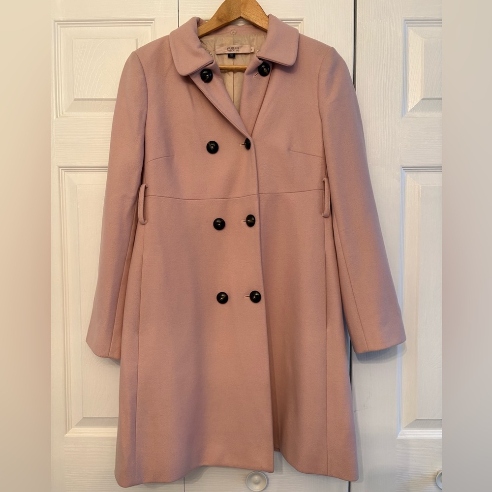 RED Valentino Blush Double-Breasted Virgin Wool/Cashmere Trench Coat Size 44